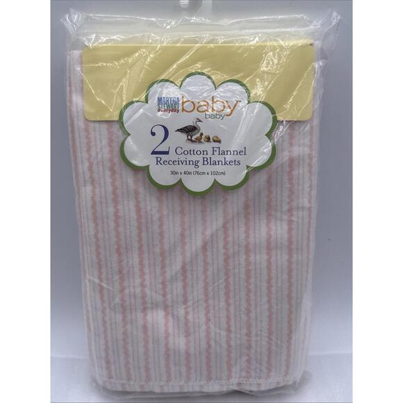 Vintage 1999 Martha Stewart Baby 2 Receiving Blankets Cotton Flannel Peach 30x40 - Picture 1 of 7